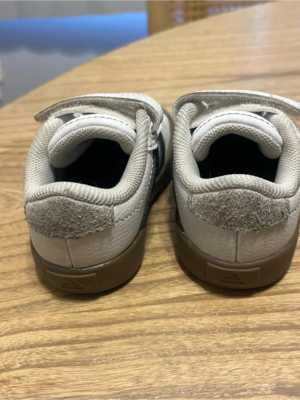 adidas Kids White Sneakers with Black Stripes - Velcro